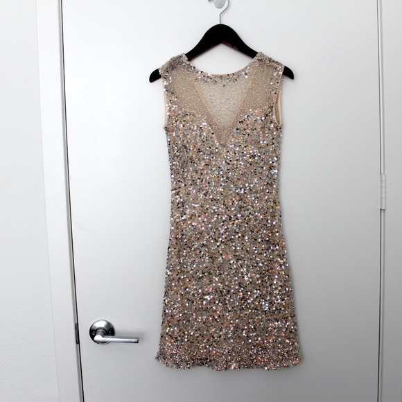 Parker Black Nude Sequin Dress - Picture 3 of 6